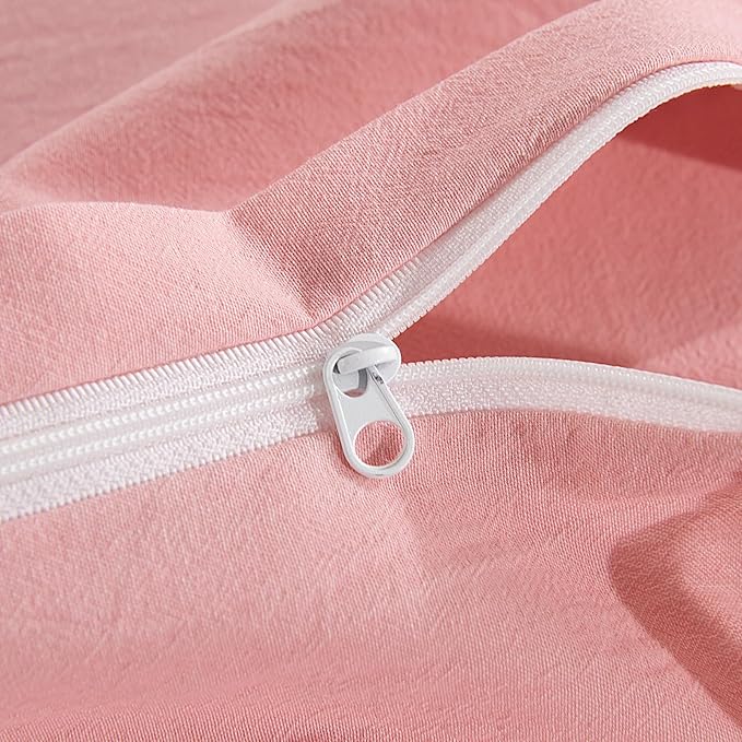 NEXHOME PRO Duvet Cover Full 100% Washed Cotton, Organic Natural Linen Like Textured, Breathable, Durable, Home Bedding Set, Heathered Pink 8090