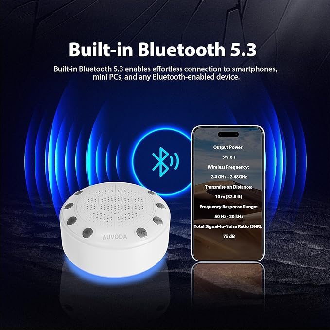 S318 Sound Machine, White Noise Sound Machine for Sleep, Baby, Kids, Adults, Home, Office, Travel, Portable, 25 Non-Looping Sounds, 11-Color Night Light, Memory & Timer, BT5.3, Rechargeable