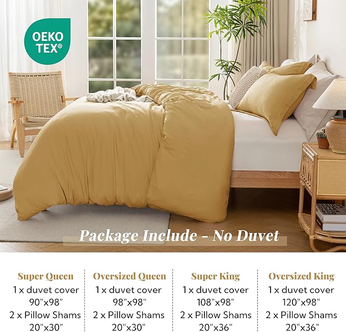 MILDLY Super Soft Duvet Cover - 100% Washed Microfiber Warm Mustard Yellow Comforter Cover Set 3 Pieces with Zipper Closure & Corner Ties (No Comforter)