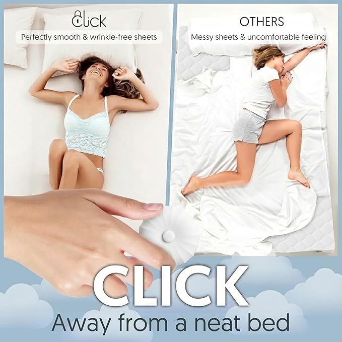Click Sheet Holders for Adjustable Bed - Sheet Clips & Straps Keep Sheets in Place Firm & Tight on Single, Twin, Split Beds, Heavy Duty Fasteners Stop Sheets from Slipping Off & Secure to Mattress