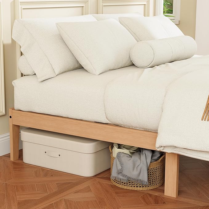Tyndall Twin XL Bed Frame, 12 Inch Solid Wood Platform Bed with Wooden Slats, Natural Finish Wood Bed Frame with Underbed Space for Storage, Easy Assembly, No Box Spring Needed