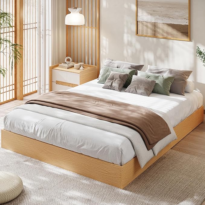 Garvee Wood Platform Bed Frame, Queen Size Low Profile Bed Frame Without Headboard, Wood Slat Support, No Box Spring Needed, Easy Assembly