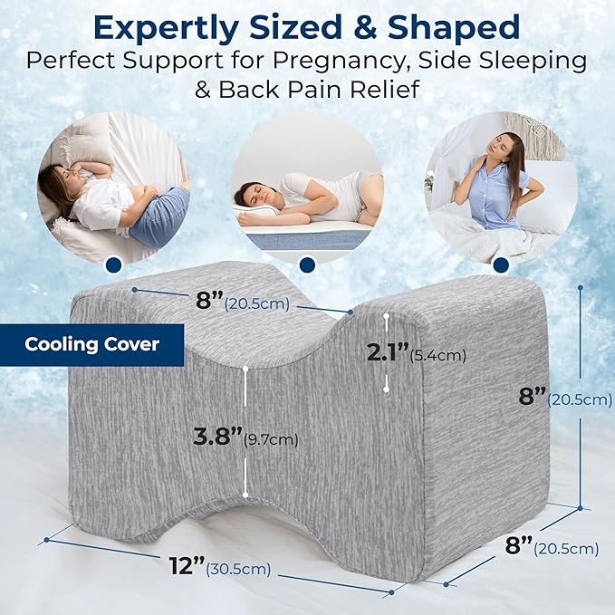 5 STARS UNITED Large Knee Pillow for Side Sleepers - Hip Pain Relief, Memory Foam Leg Cushion for Side Sleeping - Between Legs Pillow for Sciatica & Lower Back Pain, Arctic Gray