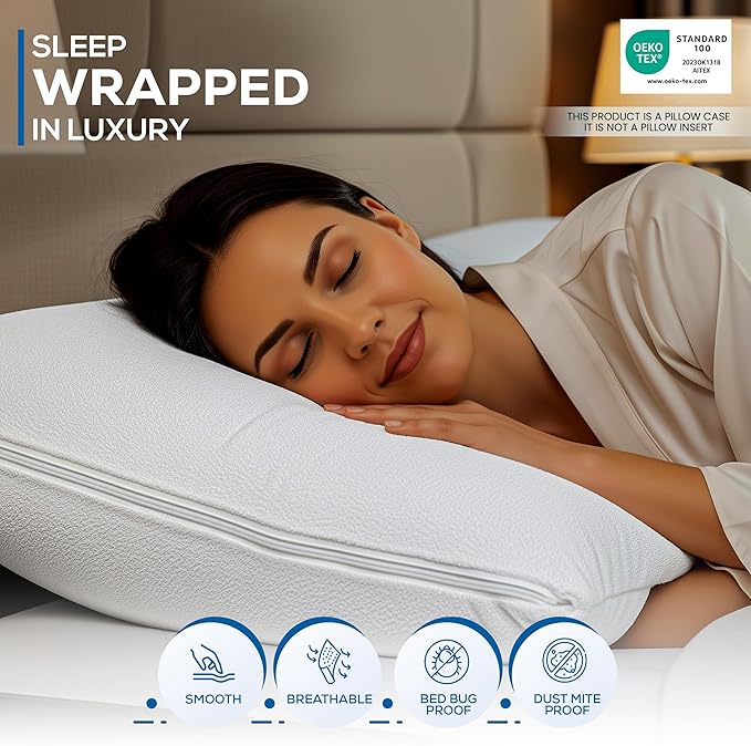 Utopia Bedding Set of 2 Waterproof Pillow Protectors with Zipper Standard Size, Terry Pillow Covers, Bed Bug and Dust Mite Proof Pillow Cases