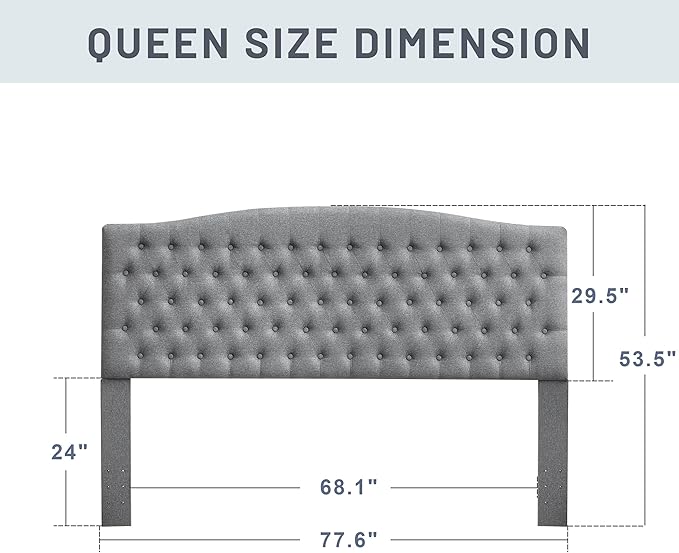 Tufted Upholstered Tall Headboard King Size, Sturdy and Durable Solid Wood Bed headboards, Comfortable Linen Fabric King Headboard Only, Modern Luxury Button Diamond Design Head Board, Grey