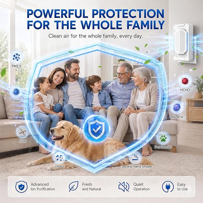 Home Air Ionizer 4Pack, Plug in Air Purifiers for Bedroom, Silent Filterless Air Freshener for Home Dust,Smoke,Odor & Pollen Control,Bathroom,Kitchen