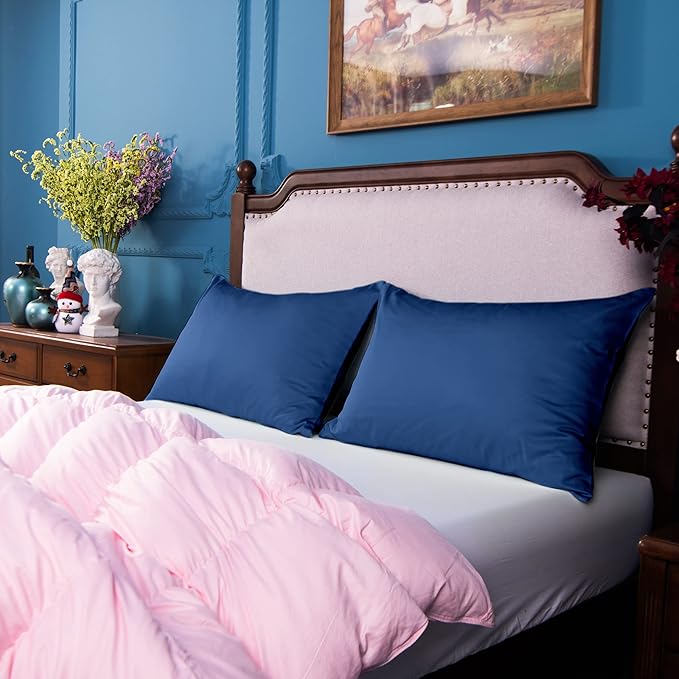 NTBAY Egyptian Cotton King Pillowcases - Set of 2, 500 Thread Count Cotton Pillowcases - Soft and Breathable Envelope Closure Pillow Cases - 20x36 Pillow Covers for Bed, Navy Blue