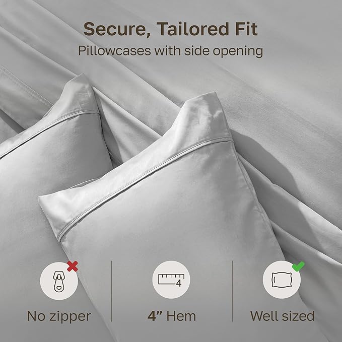 California Design Den Standard Queen Size Pillowcase Set - 400 Thread Count, 100% Cotton Sateen, Set of 2 Pillow Covers, Soft and Breathable - Light Grey