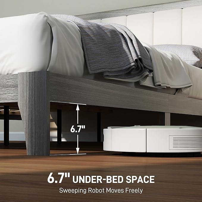 HOMCOM Full Size Bed Frame with Upholstered Headboard, Platform Bed Frame with Wooden Slats, No Box Spring Needed, Easy Assembly, Gray