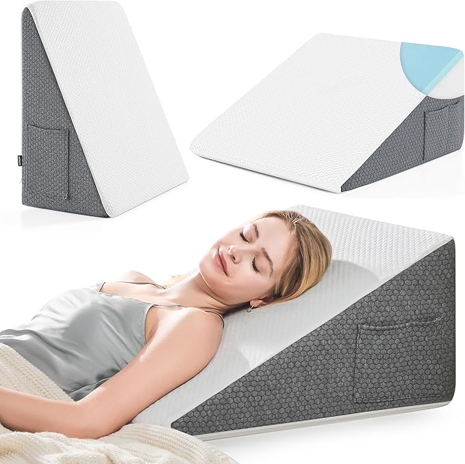 Yojoker Wedge Pillow for Sleeping - 10 Inch Triangle Pillow Wedge, Memory Foam Bed Wedge Pillow for Headboard, Sleep Wedges for Snoring, Acid Reflux, Post Surgery Back Pain Relief, Washable Cover