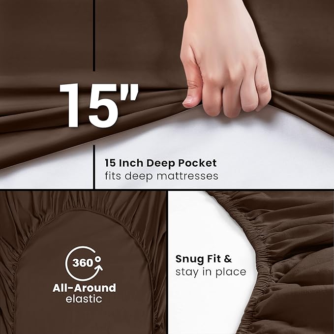 Utopia Bedding Queen Fitted Sheet - Bottom Sheet - Deep Pocket - Soft Microfiber - Shrinkage and Fade Resistant - Easy Care -1 Fitted Sheet Only (Brown)