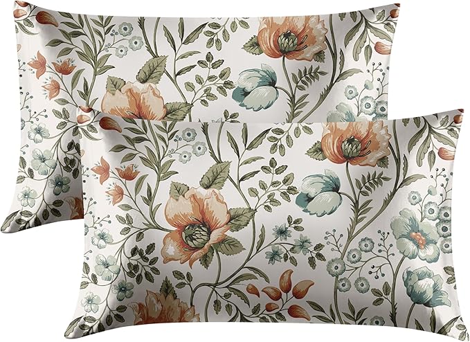 EXQ Home Satin Pillowcase for Hair and Skin King - Printed Summer Flowers Silk Pillowcase 2 Pack 20x40 inches - Satin Pillow Cases Set of 2 with Envelope Closure, Gifts for Women Men