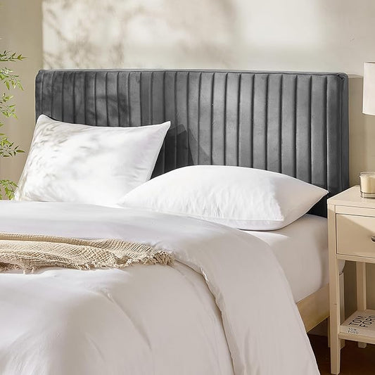 Hearth & Harbor King Headboard Only, Floating Wall Mounted Headboard King Size, Easy Assemble Upholstered Peel and Stick Headboards, 3D Soundproof Bed Wall Panels, Velvet Stick on Headboards, Grey