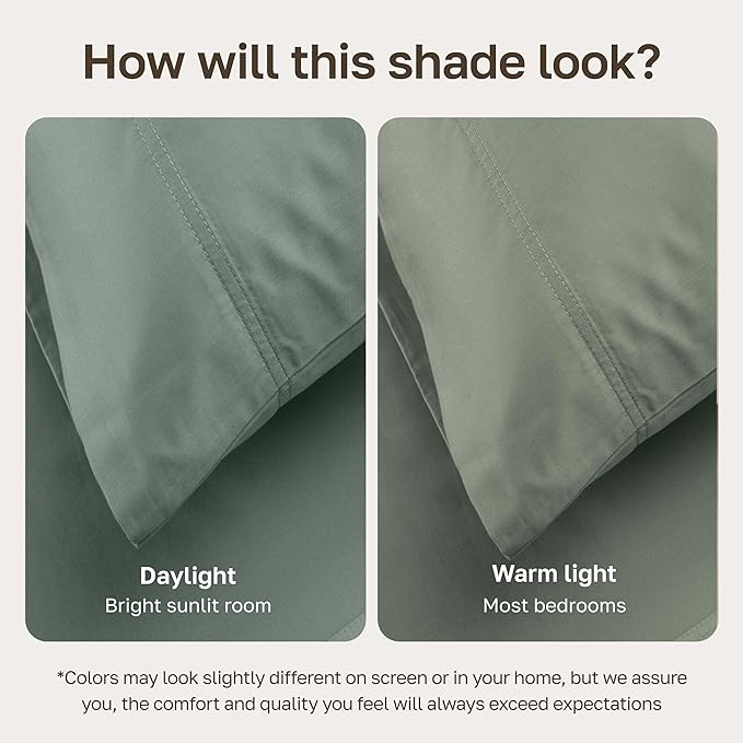 CALIFORNIA DESIGN DEN Luxuriously Soft Hotel Quality 600 Thread Count, 100% Cotton Set of 2 Cases, Crisp & Cool Bed Pillow Covers Standard Size Fits Standard & Queen Pillows (Sage Green)
