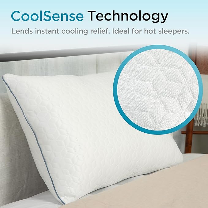 Brookstone Cool Sense Down Alternative Pillow 2 Pack - Cold Cooling Pillows for Hot Sleepers - CoolSense Pillows for Sleeping - Stay Cool and Comfortable All Night - White, Standard/Queen Size