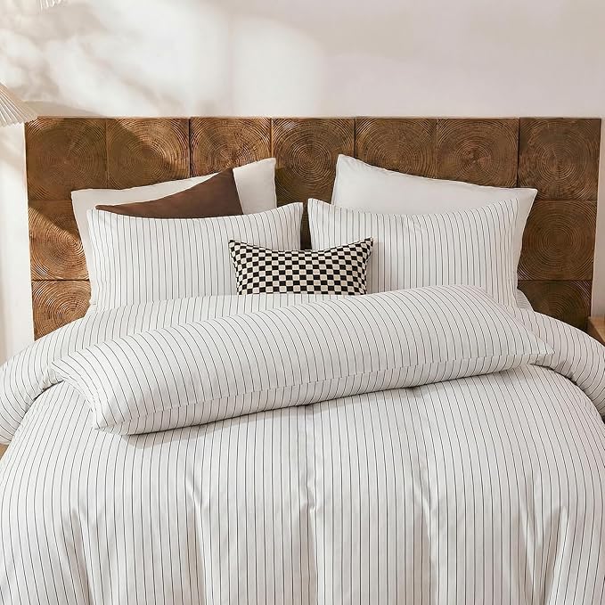 Merryword Black Striped Pillowcases, 100% Cotton Pillow Cases, King Size Pillowcases, Soft Breathable Pinstripe Pillow Covers, Set of 2