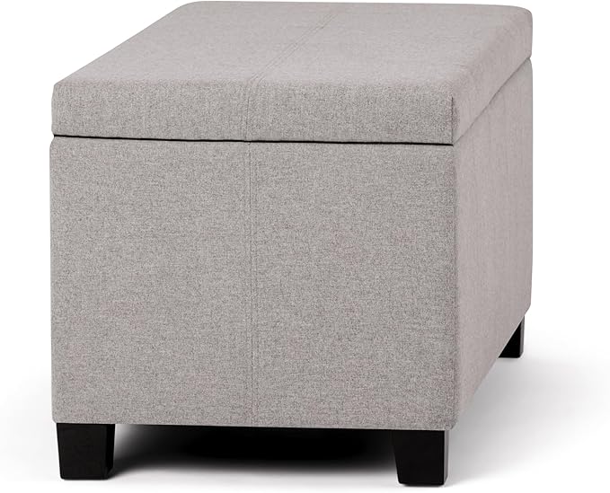 SIMPLIHOME Dover Storage Ottoman Bench - 36 inch Wide Upholstered Linen Look Fabric Rectangular Lift-Top Ottoman in Cloud Grey, Contemporary Bench for Living Room with Safety Hinges