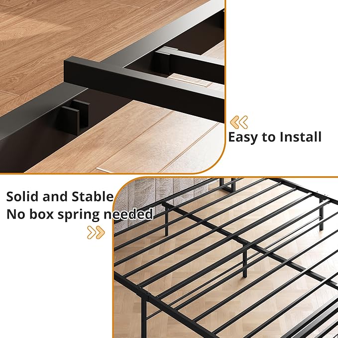 LIKIMIO King Size Bed Frame, Storage Headboard with Charging Station, Platform Bed with Drawers, No Box Spring Needed, Easy Assembly, Wood and Cream