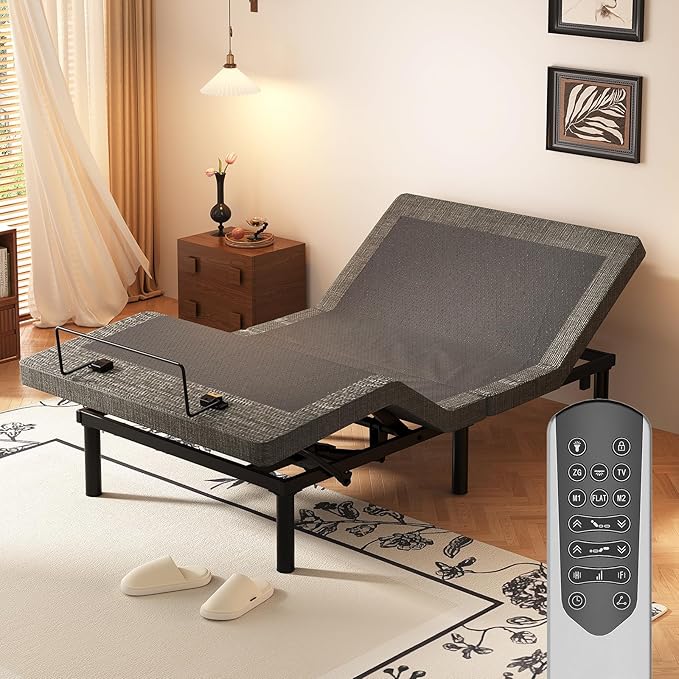 MULIN Twin XL Adjustable Bed Frame, Independent Head & Foot Incline with Wireless Remote, TV/Zero Gravity/ZZZ Preset, 2 USB Ports, Flashlight & Storage Shelf