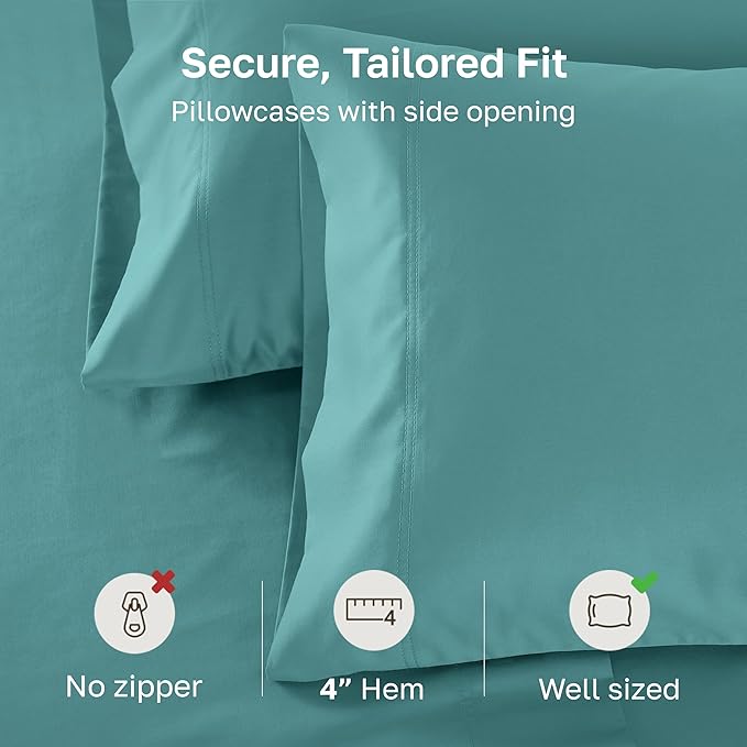 California Design Den Queen/Standard Pillow Cases Set of 2 - Premium 600 Thread Count, Soft 100% Cotton Queen Size Pillow Case, Crisp Sateen, Fits Standard & Queen Pillows - Teal