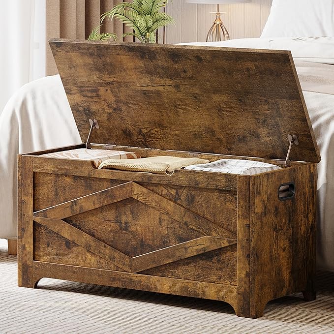 GarveeHome 39.4 in Storage Chest, Wooden Storage Bench with Safety Hinges, Easy Assembly, Large Shoe Bench for Entryway, Living Room, Bedroom