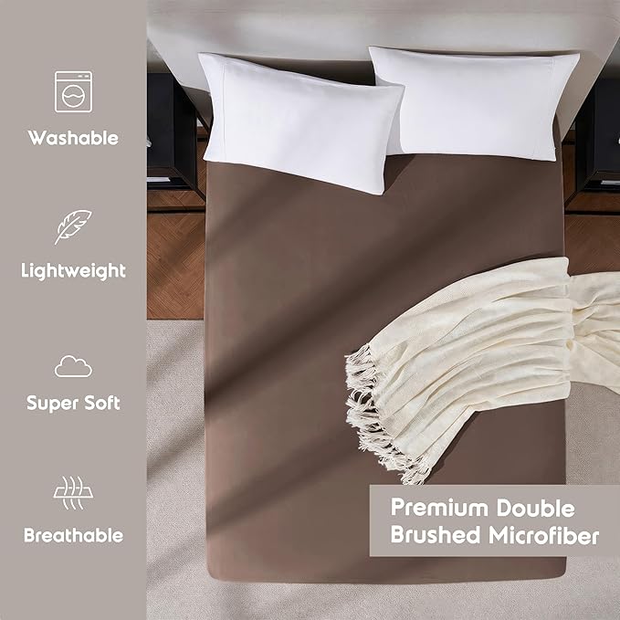 Nestl Brown Extra Deep Pocket King Fitted Sheet Only, Hotel Luxury King Size Fitted Sheets Easily Fits 18 to 24 Inch Mattress, Super Soft, Wrinkle-free, and Breathable Bottom Sheets with Corner Straps