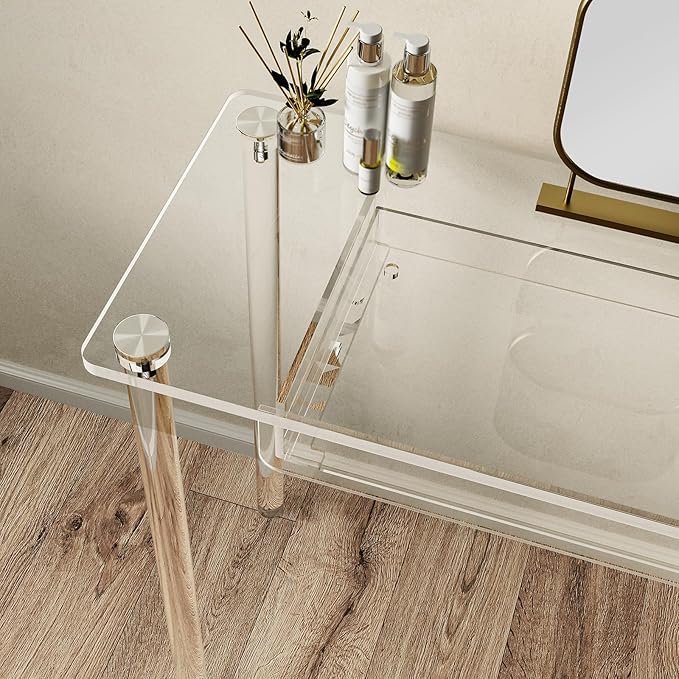 Eglaf Acrylic Makeup Vanity Desk - Clear Vanity Table with Drawer - Small Makeup Table Dressing Table for Bedroom, 31.5'' L x 15.7'' W x 29.5'' H, Modern