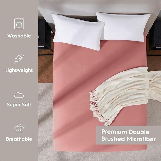 Nestl Pink Clay California King Fitted Sheet Extra Deep Pocket, Hotel Luxury Cal King Fitted Sheet Only Easily Fits 18 to 24 Inch Mattress, Super Soft, Wrinkle-Free, and Breathable with Corner Straps