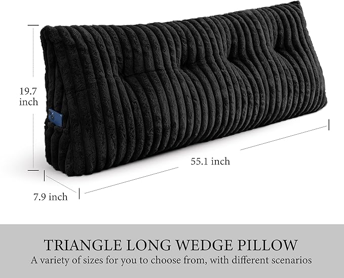 Headboard Pillow Full, Triangular Wedge Pillow Headboard Full, Cushion Headboards Reading Pillows, Backrest Pillows for Sitting in Bed or Working with Removable Cover, Black