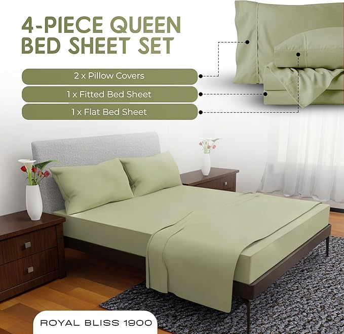 Queen Sheet Set - 4 Piece Bedding - Wrinkle Free, Queen Sheet Set Deep Pocket, Sheets Queen Size Bed Set 1800 Series Cooling Sheets (Queen, Sage)