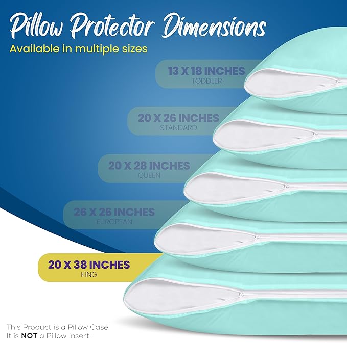 Utopia Bedding Premium 100% Waterproof Pillow Protectors with Zipper King Size (Set of 4), Bed Bug and Dust Mite Proof Zippered Pillow Covers, Pillow Encasement Cases, Spa Blue