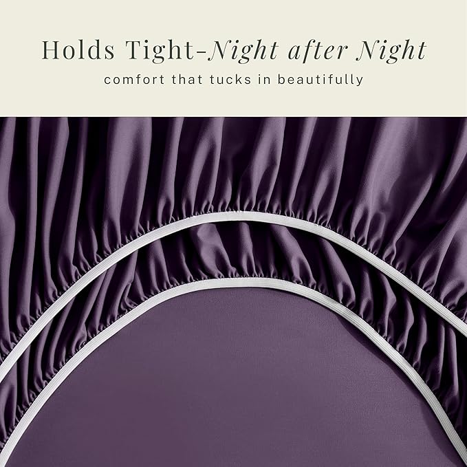 Hearth & Harbor Extra Deep Pocket Sheets - Fits Mattress 18-24 Inches Deep - Extra Deep Pocket Twin XL Sheets Sets - 4 Piece Twin XL Size - Eggplant