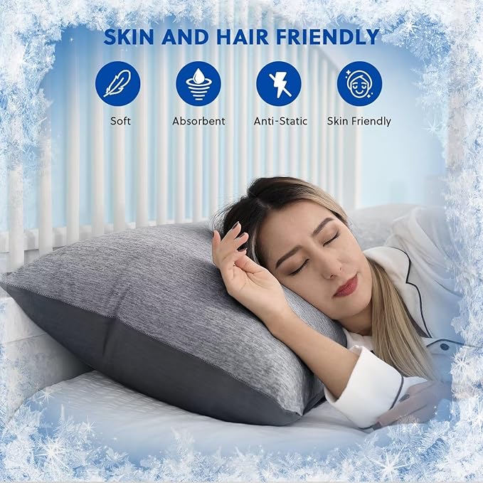 HOMFINE Cooling Pillowcases King Size - Double Side Q-Max 0.439 Cooling Fiber for Pillow Protector, Breathable Cold Pillow Cover for Hot Sleeper Night Sweat, Hidden Zipper, 2 Pack (20"x36", Black)