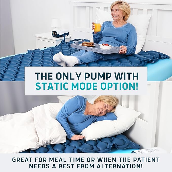 Lunderg Queen Size Alternating Air Pressure Mattress Pad with Static Mode - Comfortable Bed Sore Prevention - Includes Waterproof Mattress Topper 53" x 77" & Quiet Pump - Doctors Recommended