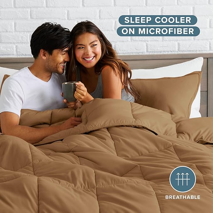 Bare Home Comforter Set - Cal King Size - Ultra-Soft - Goose Down Alternative - Premium 1800 Series - All Season Warmth (Cal King, Caramel)