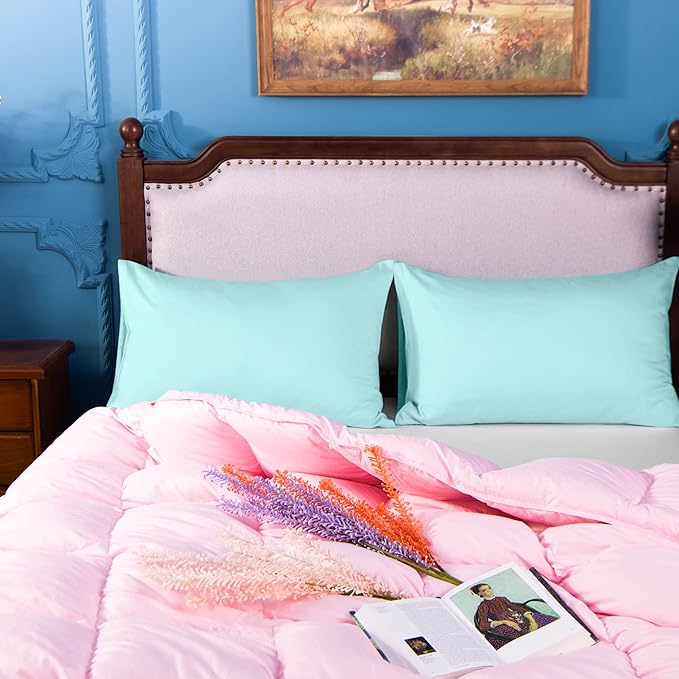NTBAY Egyptian Cotton Queen Pillowcases - Set of 2, 500 Thread Count Cotton Pillowcases - Soft and Breathable Envelope Closure Pillow Cases - 20x30 Pillow Covers for Bed, Aqua
