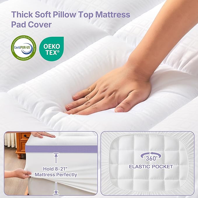 5 Inch Dual Layer Memory Foam California King Mattress Topper - 2'' Thick Pillow Top Mattress Pad for Back Pain and 2'' Support Foam & 1'' Cooling Gel Memory Foam, Medium Support Bed Topper