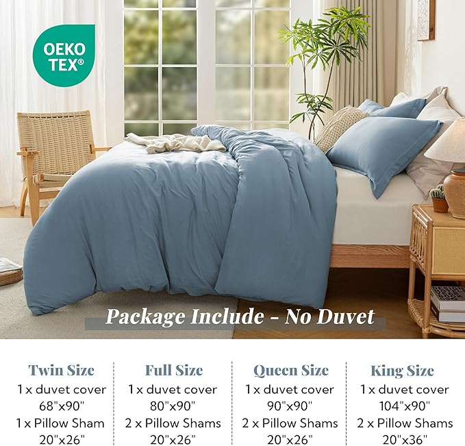MILDLY Super Soft Duvet Cover 2pcs - 100% Washed Microfiber Haze Blue Twin/Twin XL Comforter Cover Set with Zipper Closure & Corner Ties (No Comforter)