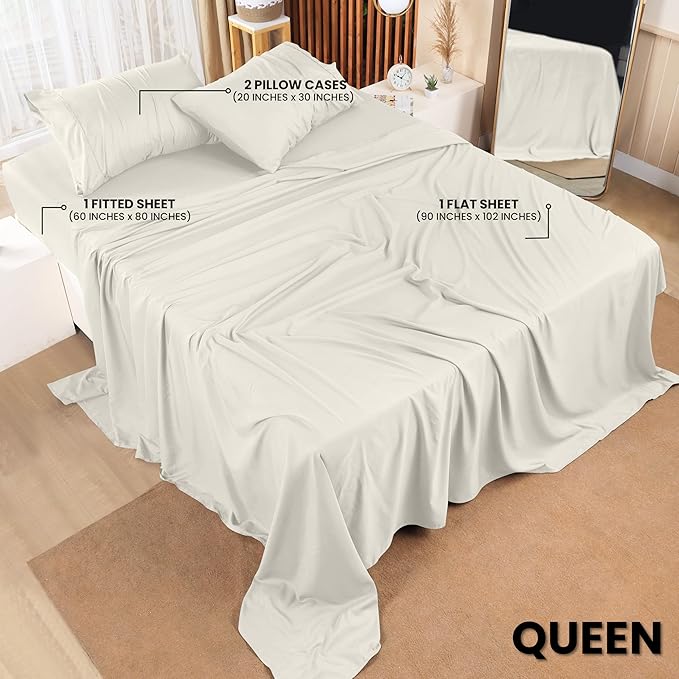 Utopia Bedding Queen Size Sheet Set – 4 Piece Bed Sheets, Soft and Breathable Microfiber, Includes 1 Fitted Sheet, 1 Flat Sheet and 2 Pillowcases – Oeko-Tex - (Ivory) (Pack of 2)