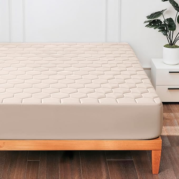 Hearth & Harbor Queen Size Quilted Fitted Mattress Pad Cover, 100% Waterproof Mattress Protectors, Deep Pocket Fitted Mattress Cover 8" - 21" (60" x 80", Beige Cream)