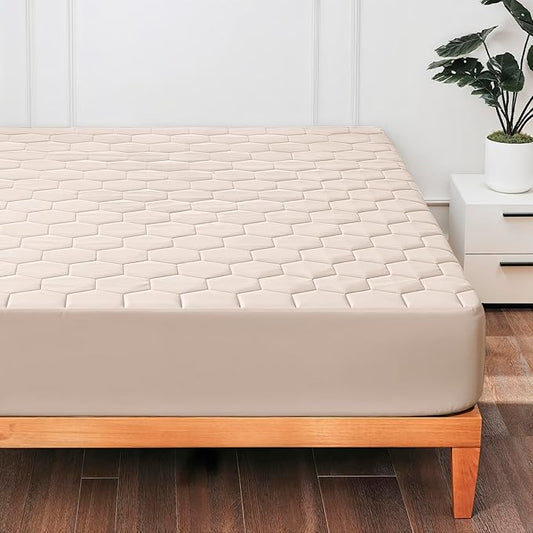 Hearth & Harbor Queen Size Quilted Fitted Mattress Pad Cover, 100% Waterproof Mattress Protectors, Deep Pocket Fitted Mattress Cover 8" - 21" (60" x 80", Beige Cream)
