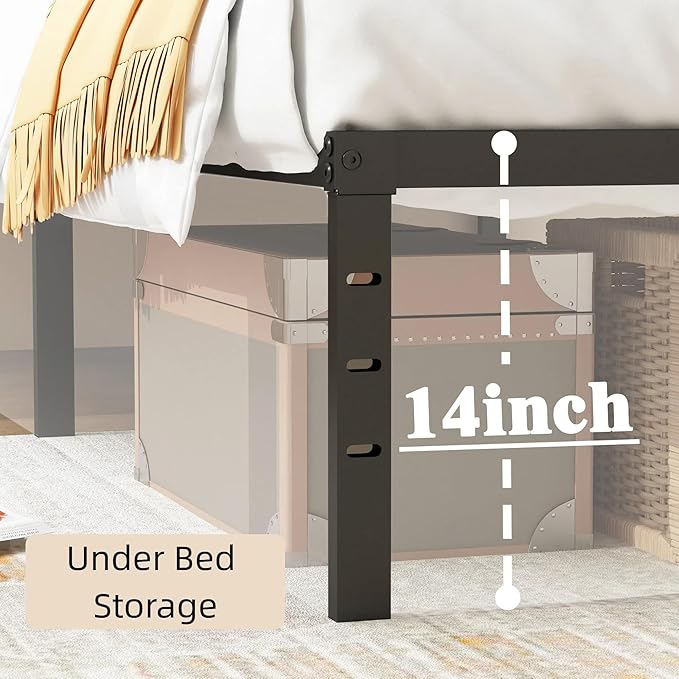 FONTOI Twin Bed Frames, 14 Inch Twin Size Metal Bed Frame with Underbed Storage Space, Heavy Duty Metal Slat Support, Platform Bed with No Box Spring Needed, Noise-Free & Easy Assembly, Black