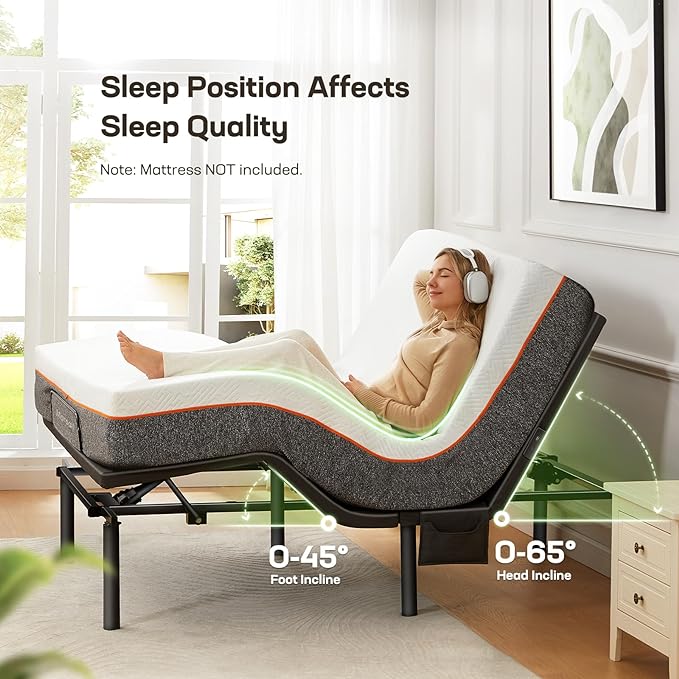 Marsail Twin XL Adjustable Bed Base Frame, 4 Ports USB A&C Adjustable Bed Base with Under-Bed Nightlight, 3 Minutes Fast Assembly, Wireless Remote Control Adjustable Bed with 4 Height Options