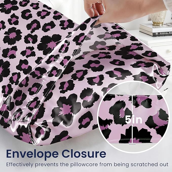 EXQ Home Satin Pillowcase for Hair and Skin - Printed Sweet Leopard Silk Body Pillowcase 20x54 inches - Body Pillow Cases with Envelope Closure, Gifts for Women Men