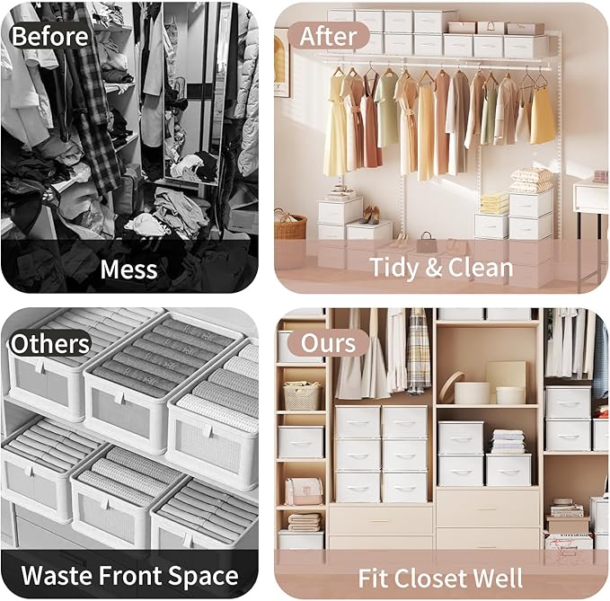 X-cosrack 3 Packs Individual Stackable Storage Drawers with Wood Top for Closet, Small Stacking Closet Organizer with Drawers, Metal Frame 3 Fabric Storage Drawer Bins for Bedroom, Under Bed, White