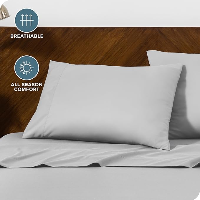 Bare Home Microfiber Pillow Cases - King 20x36 - Cooling Pillowcases - Double Brushed - Easy Care - Envelope Closure (King Pillowcase Set of 2, Cloud Grey)