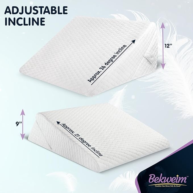 Wedge Pillow for Sleep Apnea, 12 Inch Adjustable Height Bed Wedge Pillow for Headboard, Gerd, Acid Reflux Relief, Snoring, and Post Surgery Recovery. Bed Pillow for Sitting Up in Bed
