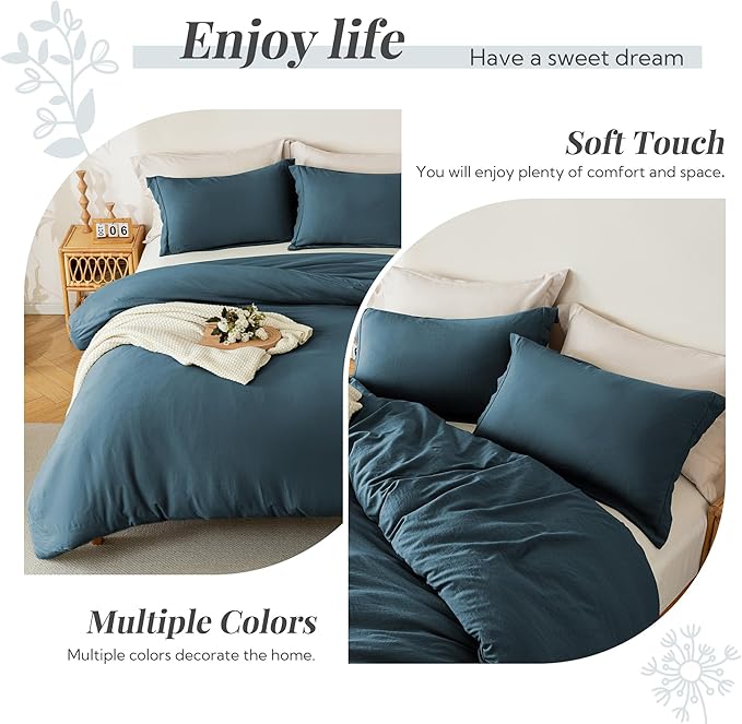 MILDLY Super Soft Duvet Cover 2pcs - 100% Washed Microfiber Peacock Blue Twin/Twin XL Comforter Cover Set with Zipper Closure & Corner Ties (No Comforter)