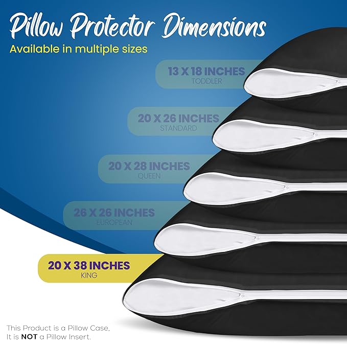 Utopia Bedding Premium 100% Waterproof Pillow Protectors with Zipper King Size (Set of 4), Bed Bug and Dust Mite Proof Zippered Pillow Covers, Pillow Encasement Cases, Black