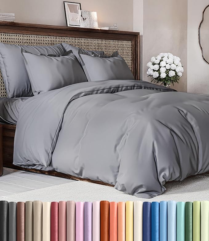 Duvet Cover Full Size Set - Extra Soft Full Duvet Cover 80" x 90" with 2 Pillow Shams - Hotel Luxury, Easy Care & Fade Free w/ Zipper Closures & Ties - All Season, Comfy and Breathable (Steel Blue)